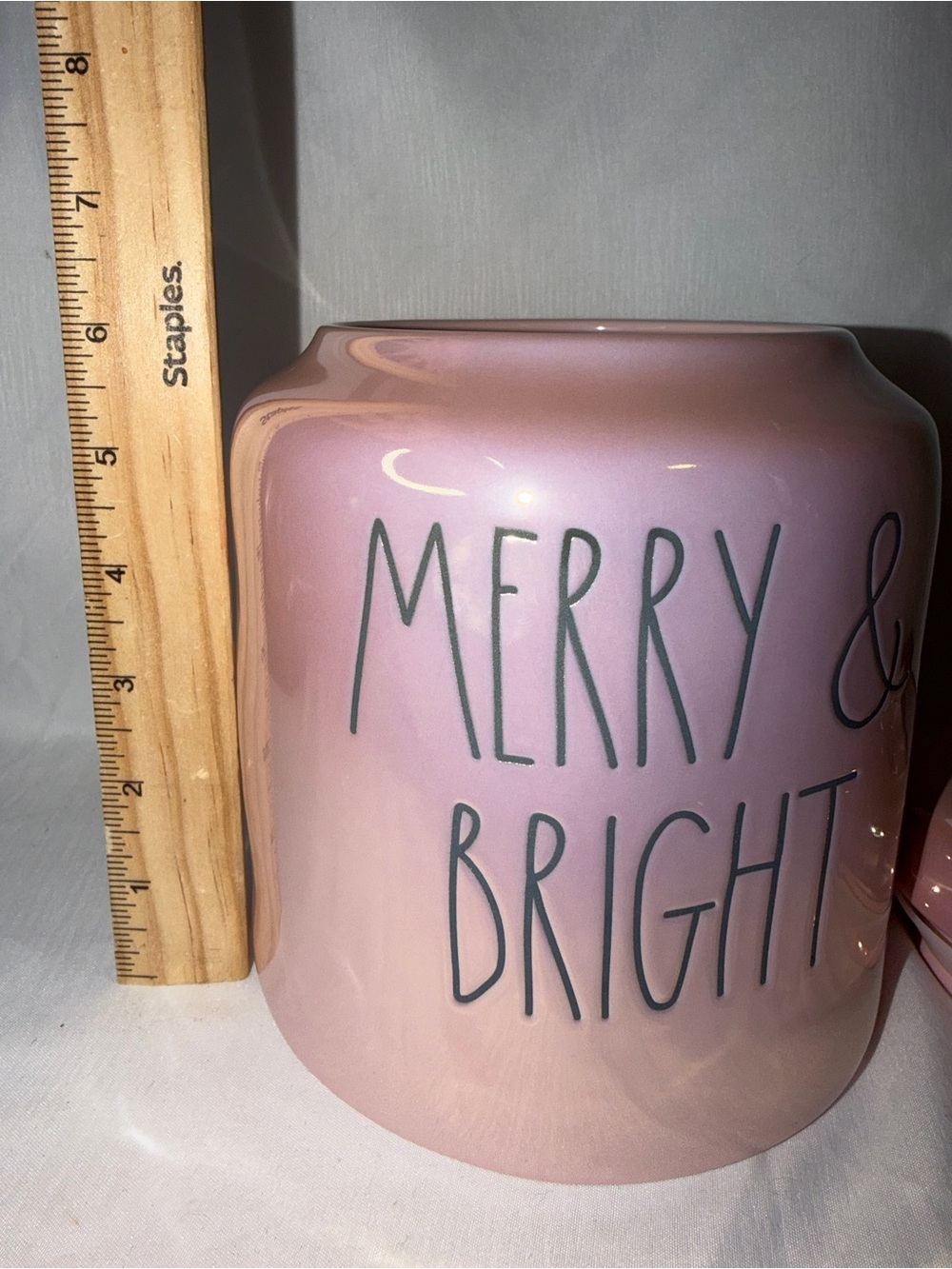 Rae Dunn Pink Iridescent Merry & Bright Canister Cookie Jar Christmas Decor - Picture 3 of 9